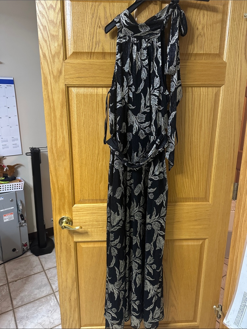 Adam Black and gold maxi dress with gold Leaf Print